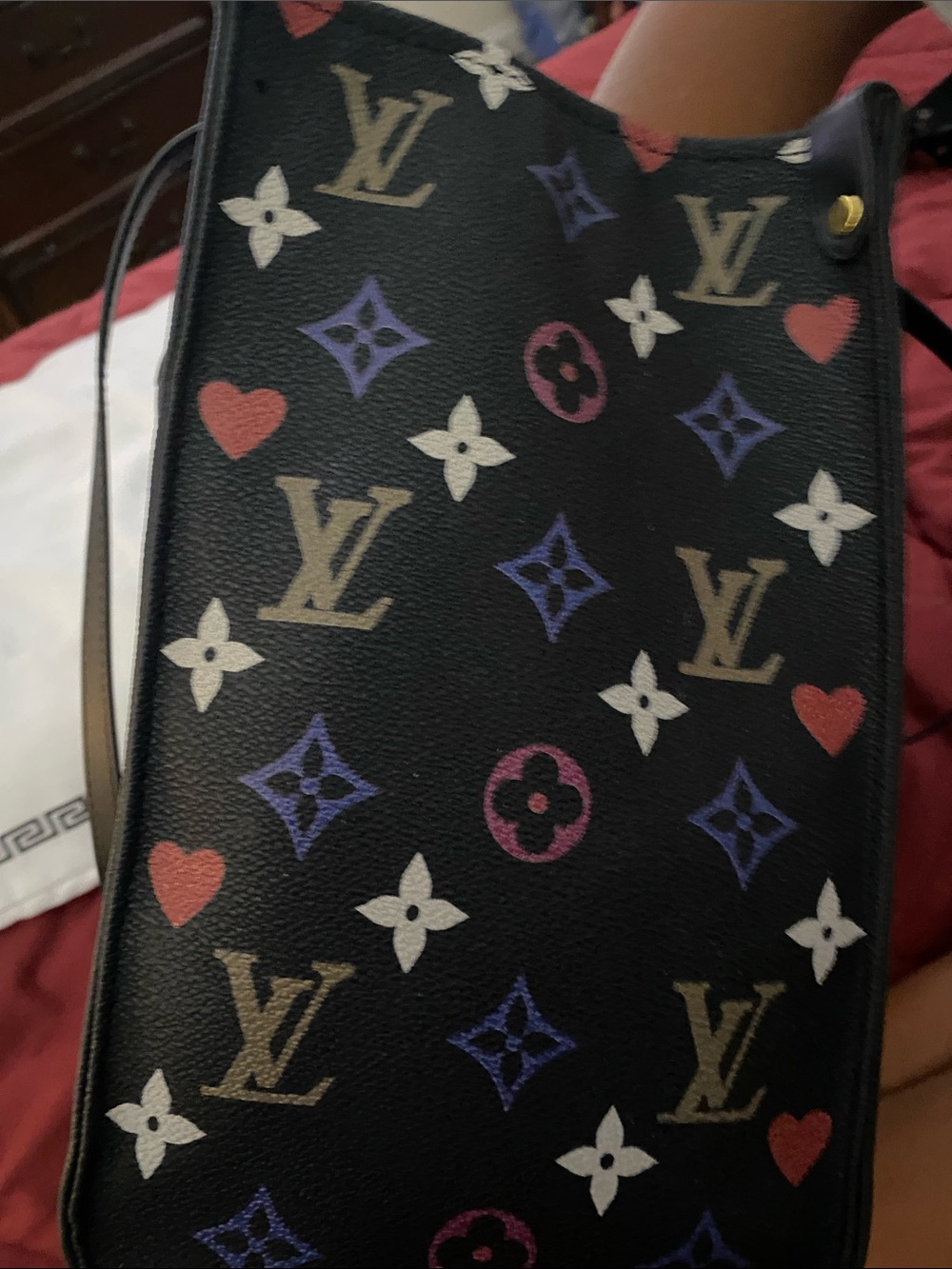 Black Tote with Red, Blue and Pink Heart Graphic - Picture 5 of 7